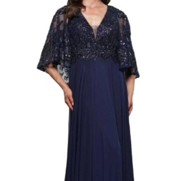 NWT Marsoni by Colors MV1302 Mesh Mother of the Bride Dress Navy Size 14 - Picture 1 of 8